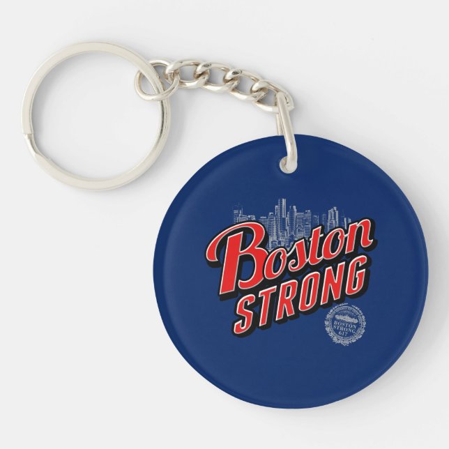 Boston Strong in red and blue decor Keychain (Front)