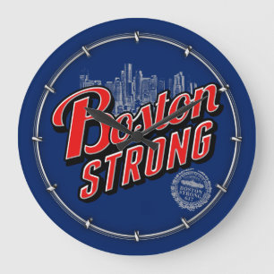 Boston Strong in red and blue decor Large Clock