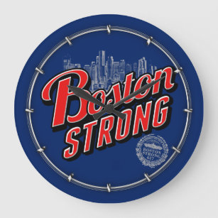 Boston Strong in red and blue decor Large Clock