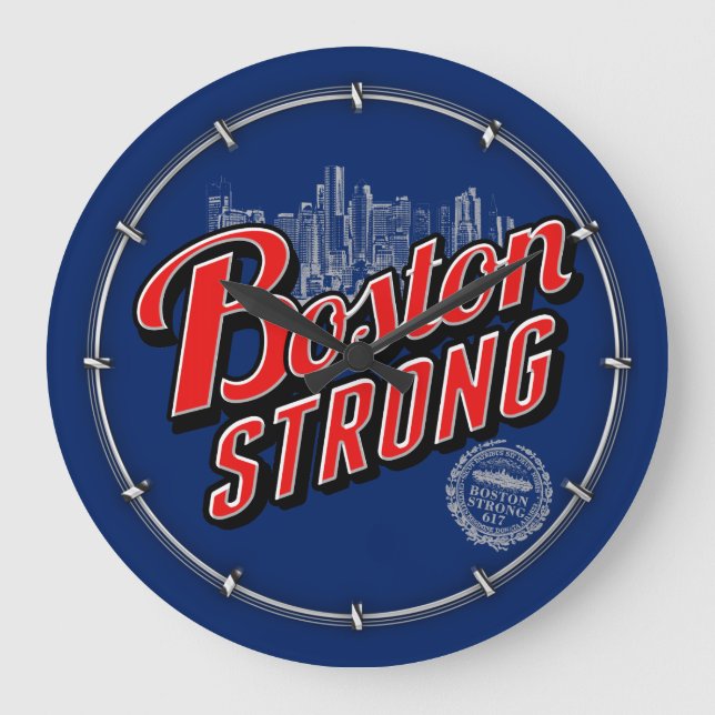 Boston Strong in red and blue decor Large Clock (Front)