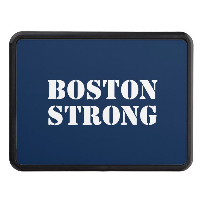 "Boston Strong" white navy blue trailer Trailer Hitch Cover (Front)