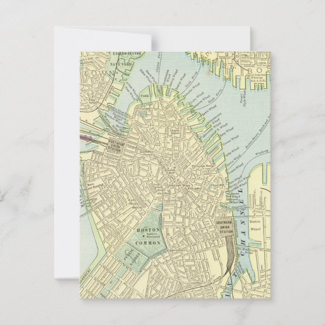 Boston Strret Map Flat Note Card (Front)