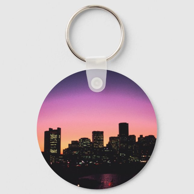 Boston Sunset Skyline From The Harbour .png Keychain (Front)
