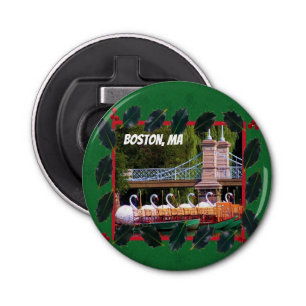Boston Swan Boats - Happy Holidays  Bottle Opener