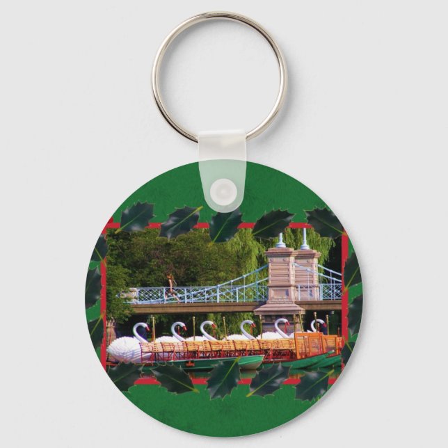Boston Swan Boats - Happy Holidays Keychain (Front)