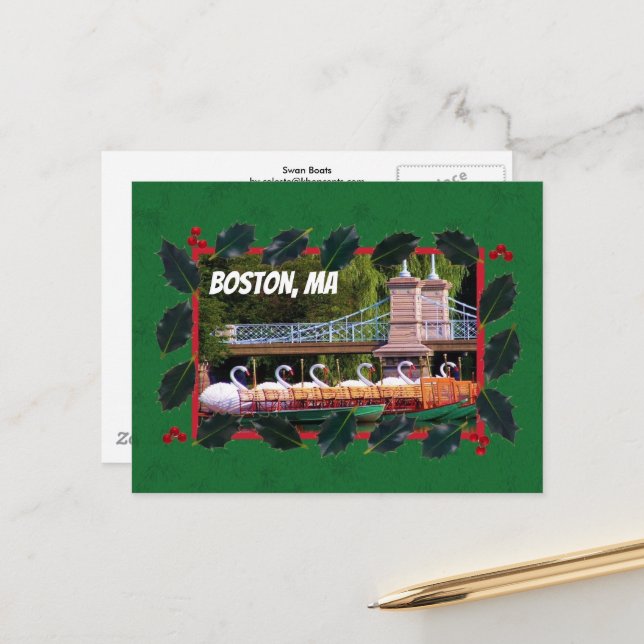 Boston Swan Boats- Happy Holidays Postcard (Front/Back In Situ)