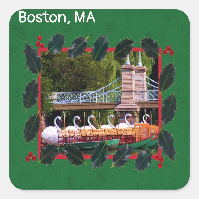 Boston Swan Boats - Happy Holidays Square Sticker (Front)