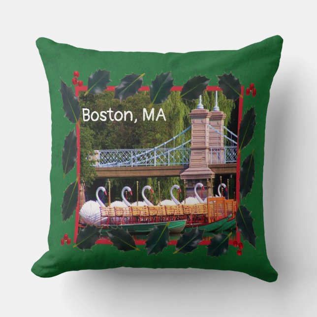 Boston Swan Boats - Happy Holidays Throw Pillow (Front)