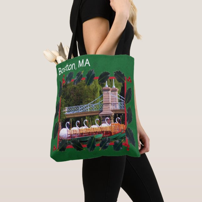 Boston Swan Boats Happy Holidays Tote Bag (Close Up)