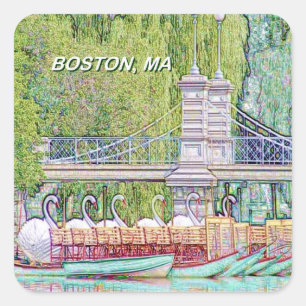 Boston Swan Boats in Pencil and Ink Filter Square Sticker