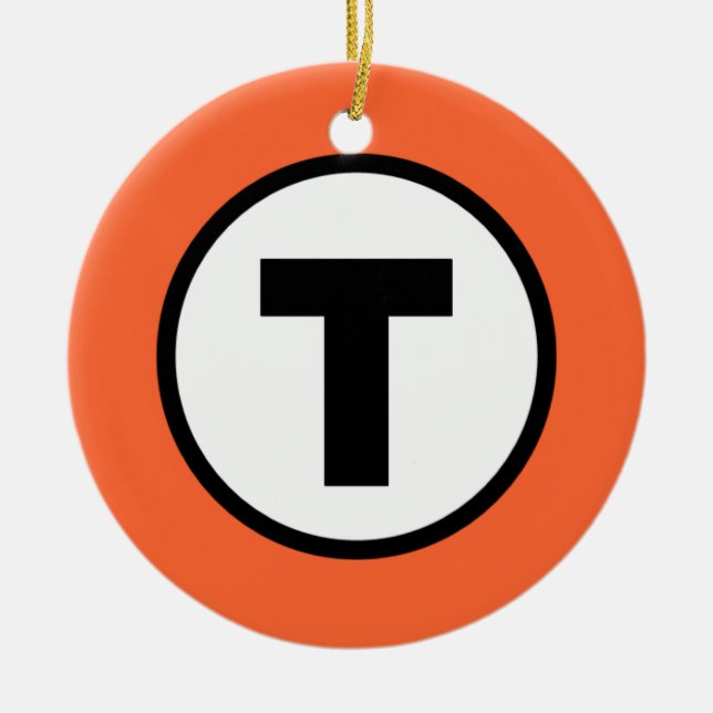 Boston T Orange Line Ceramic Ornament (Front)