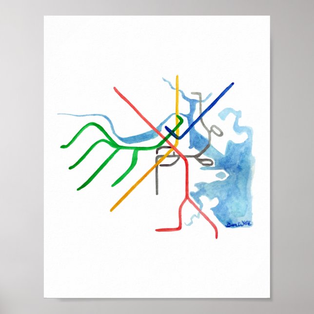 Boston T Rail Map Art Poster (Front)