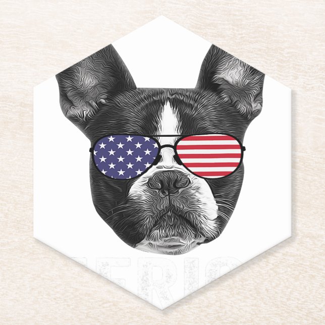 Boston Terrier 4th of July Dog Lover Merica USA Paper Coaster (Front)