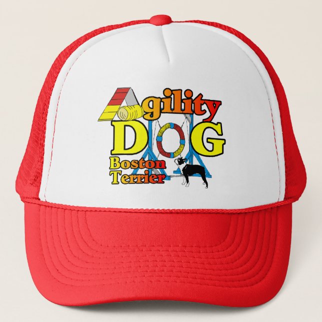 Boston Terrier Agility Gifts Trucker Hat (Front)