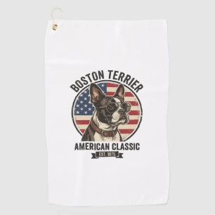 Boston Terrier American Classic Dog Flag Sunglasse Golf Towel
