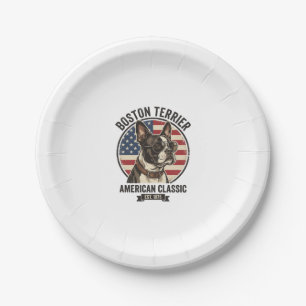 Boston Terrier American Classic Dog Flag Sunglasse Paper Plate