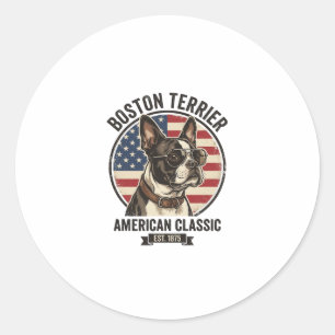 Boston Terrier American Classic Dog Flag Sunglasse Round Sticker