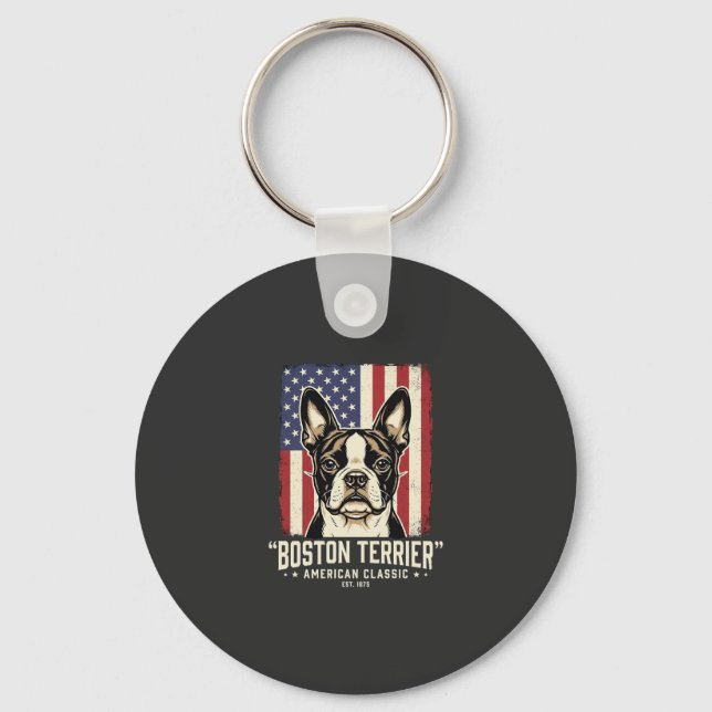 Boston Terrier American Classic Flag Keychain (Front)