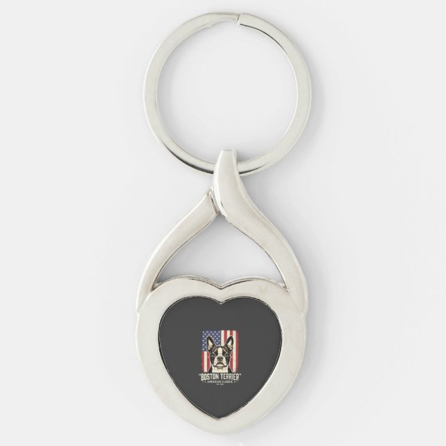 Boston Terrier American Classic Flag Keychain (Front)