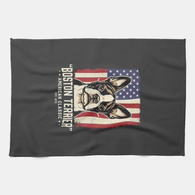 Boston Terrier American Classic Flag Kitchen Towel (Horizontal)