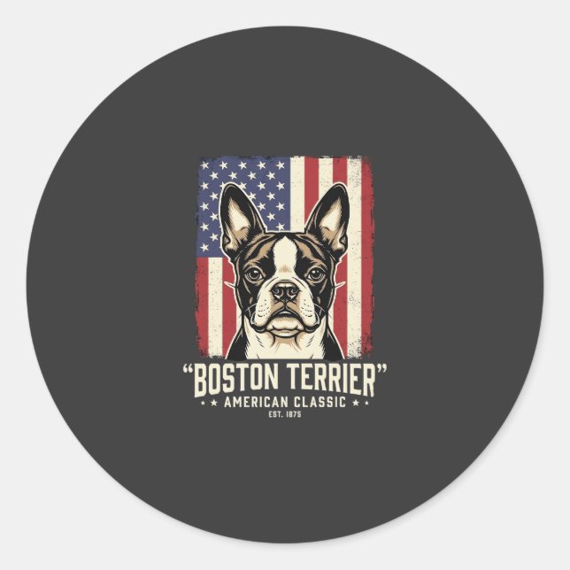 Boston Terrier American Classic Flag Round Sticker (Front)