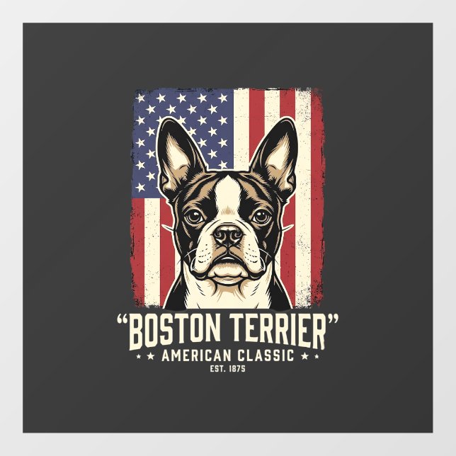 Boston Terrier American Classic Flag Window Cling (Sheet)