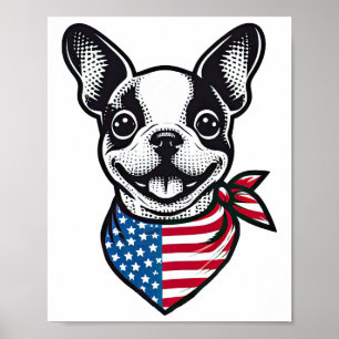Boston Terrier American Flag Bandana Dog Patriotic Poster