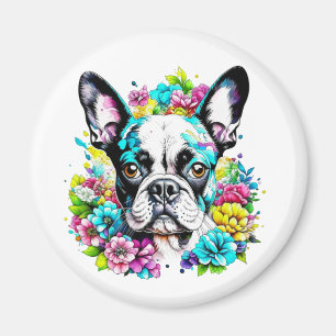 Boston Terrier and Flowers Magnet