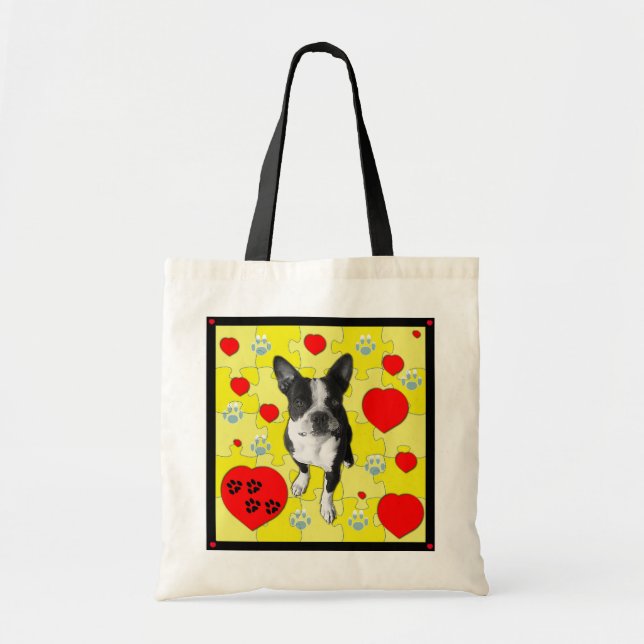 Boston Terrier and Hearts Tote (Front)