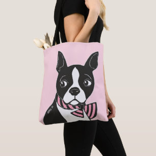 Boston Terrier avec le sac fourre-tout rose-clair