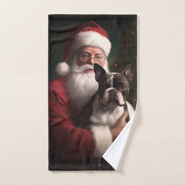 Boston Terrier avec Noël Festif du Père Noël (Serviette à main)
