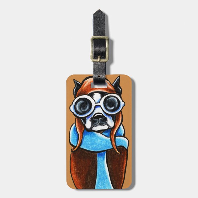 Boston Terrier Aviator Luggage Tag (Front Vertical)