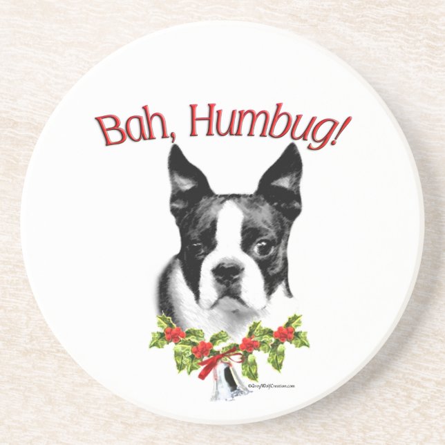 Boston Terrier Bah Humbug Coaster (Front)