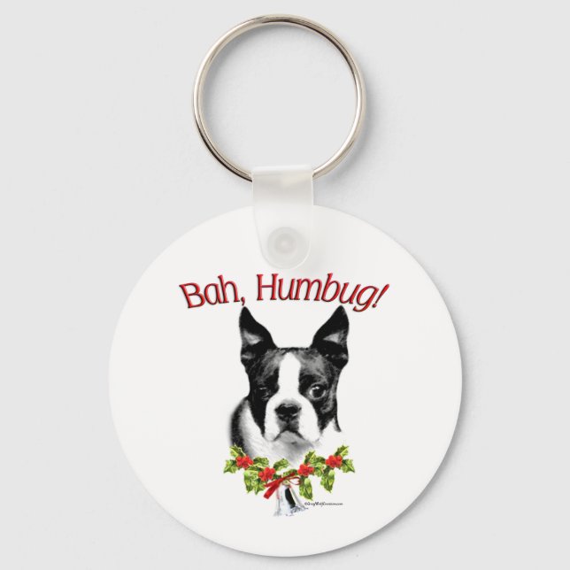 Boston Terrier Bah Humbug Keychain (Front)