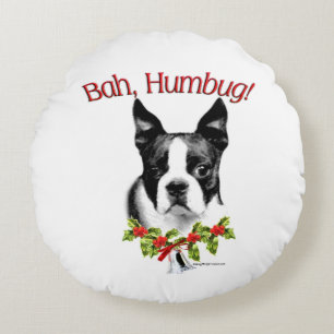 Boston Terrier Bah Humbug Round Pillow