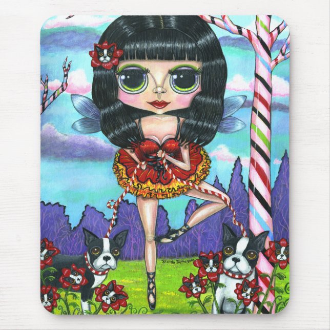 Boston Terrier Ballet Ballerina Fairy Big Eyes Mouse Pad (Front)