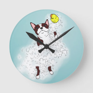 Boston Terrier Bath Round Clock