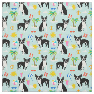Boston Terrier Beach Fabric - summer dog fabric
