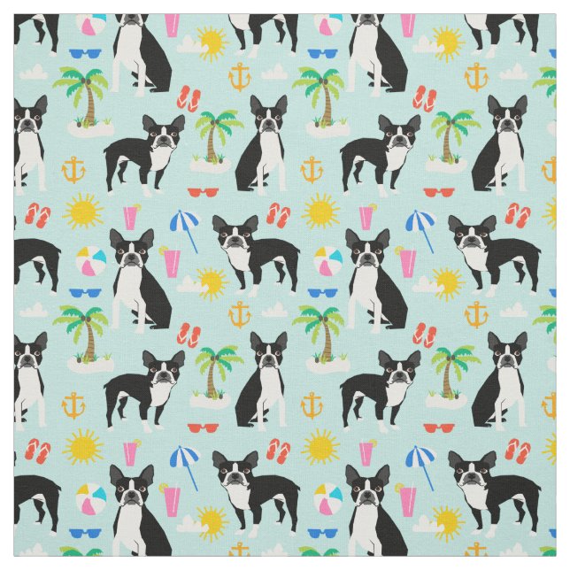 Boston Terrier Beach Fabric - summer dog fabric (Swatch)