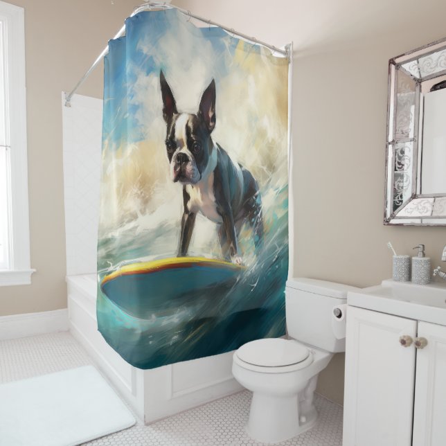 Boston Terrier Beach Surfing Painting  (In Situ)