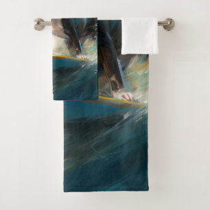Boston Terrier Beach Surfing Painting Bath Towel Set