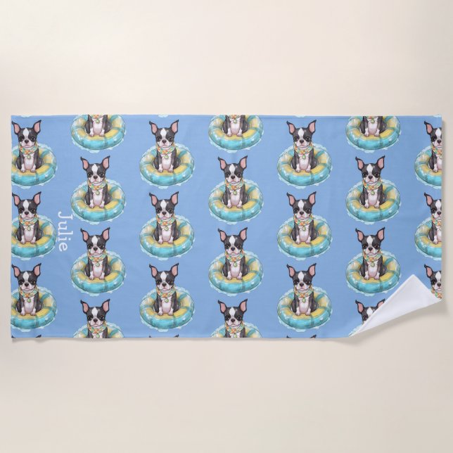 Boston Terrier Beach Towel Personalize (Front)