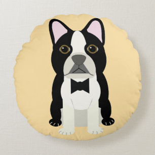 Boston Terrier beige Round Pillow