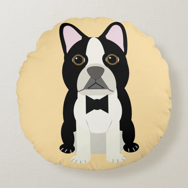 Boston Terrier beige Round Pillow (Front)