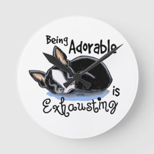 Boston Terrier Being Adorable Round Clock