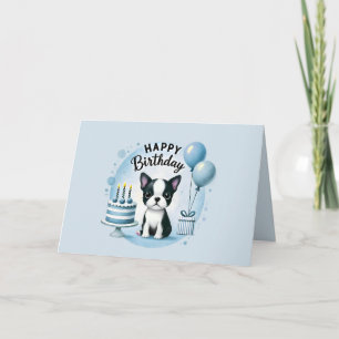 Boston Terrier Birthday Card - watercolor print 