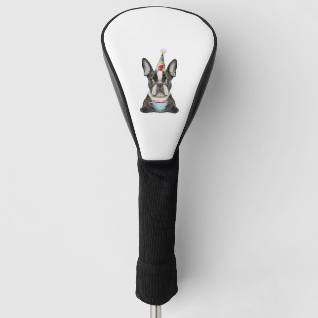 Boston Terrier Birthday Hat Classic T-Shirt Golf Head Cover (Front)