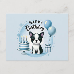 Boston Terrier Birthday Postc– Cute Dog Greeting C Postcard
