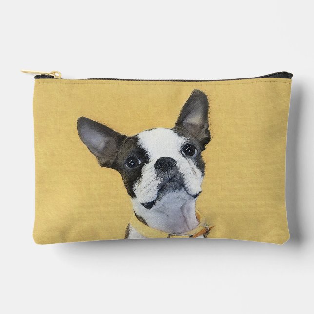 Boston Terrier Black and White Painting Dog Art Accessory Pouch (Front)