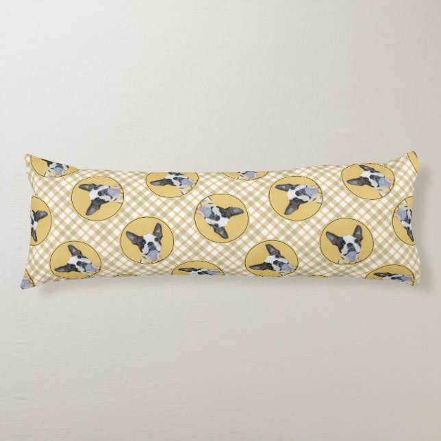 Boston Terrier Black and White Painting Dog Art Body Pillow (Front)